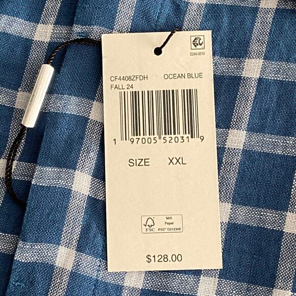 Michael Kors Men's XXL Classic Fit Linen Shirt Blue Check Long Sleeve NEW - Picture 12 of 12